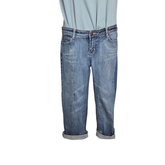 White‎ House Black Market Womens Capri Jeans 2 Blue Raw Hem Stretch Embroidered - Picture 2 of 13